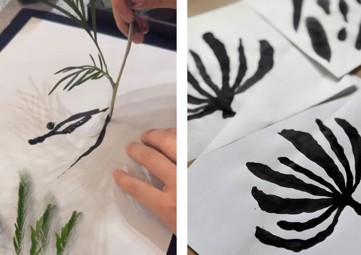 剪定で出た枝葉を画材に植物の形を写し取る、GXアーティスト宇都宮涼子の制作風景