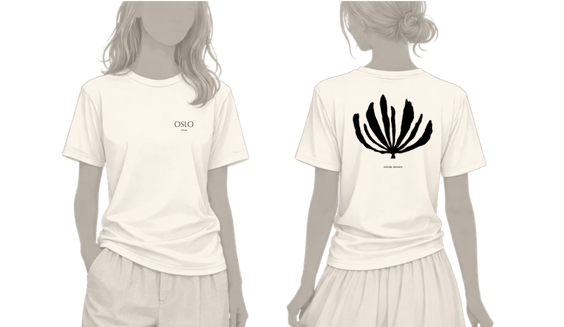 OSLO PLANTS 15周年記念GXアートTシャツの前面ロゴと背面モチーフの着用イメージ